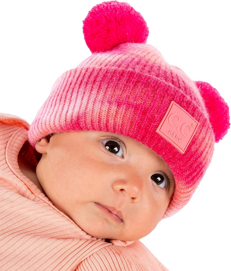 Funky Junque Double Pom Pom Baby Beanie – Newborn Girl Winter Hat 0–12 Months, Cute Cozy Knit Infant Beanies for Cold Weather - Image 3
